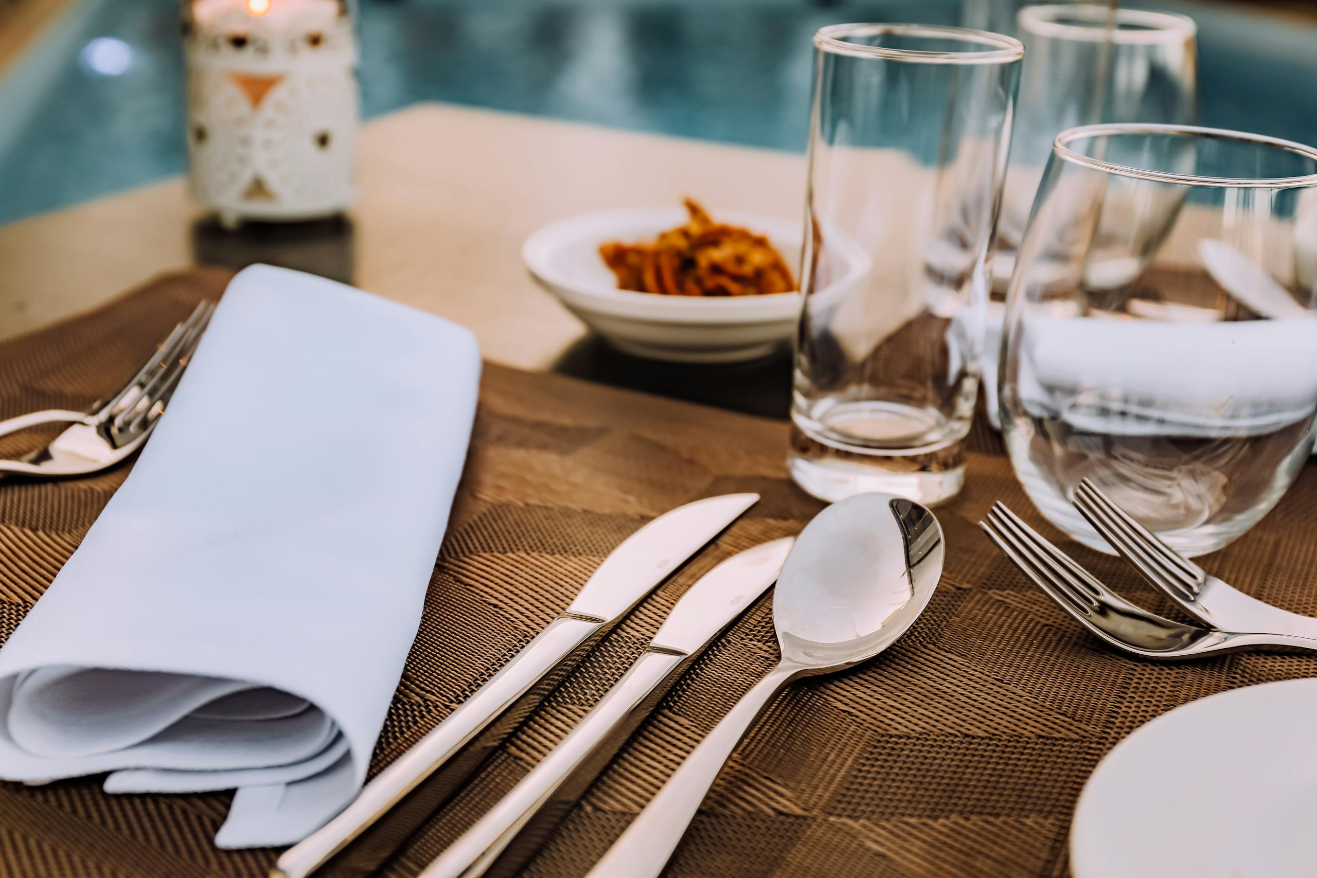 Silver Cutlery On Table